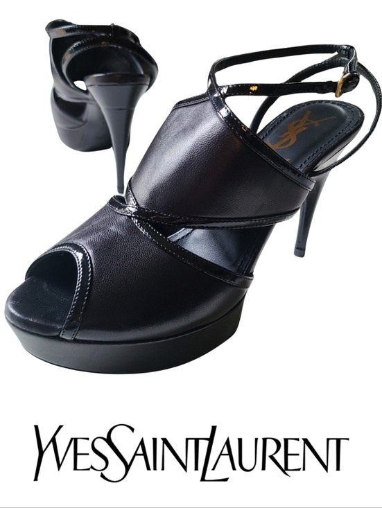 Yves Saint Laurent Shoes - VTG Yves SAINT LAURENT *RARE* Platform Patent & Leather Ankle Strap Peep 36.5